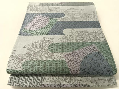 平和屋着物●六通柄袋帯　紹巴　霞人物風景文　正絹　逸品　CABN3039vp