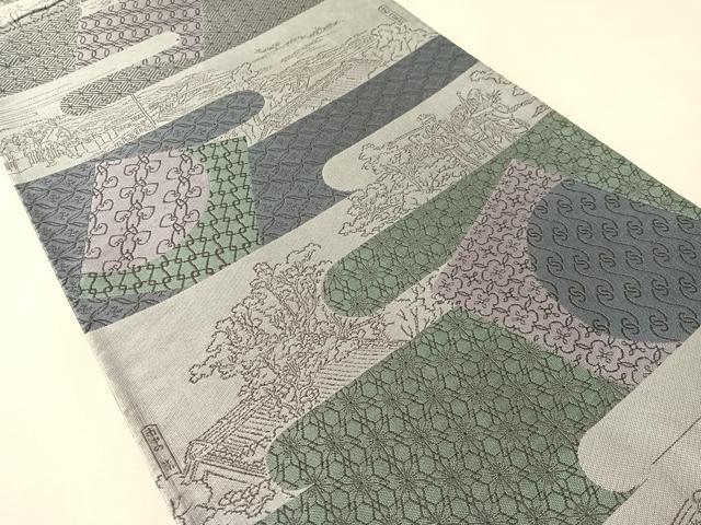 平和屋着物●六通柄袋帯　紹巴　霞人物風景文　正絹　逸品　CABN3039vp