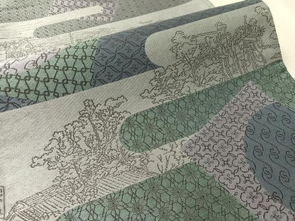 平和屋着物●六通柄袋帯　紹巴　霞人物風景文　正絹　逸品　CABN3039vp
