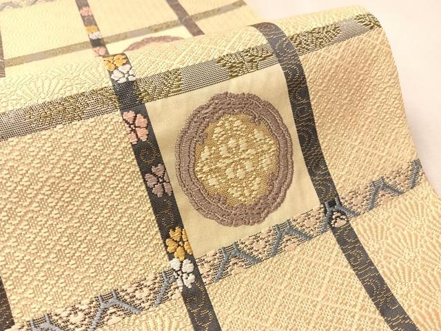 平和屋着物●六通柄袋帯　麗粋唐織　格子花文　金糸　正絹　逸品　未使用　CABN3040vp