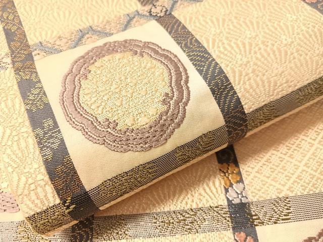 平和屋着物●六通柄袋帯　麗粋唐織　格子花文　金糸　正絹　逸品　未使用　CABN3040vp