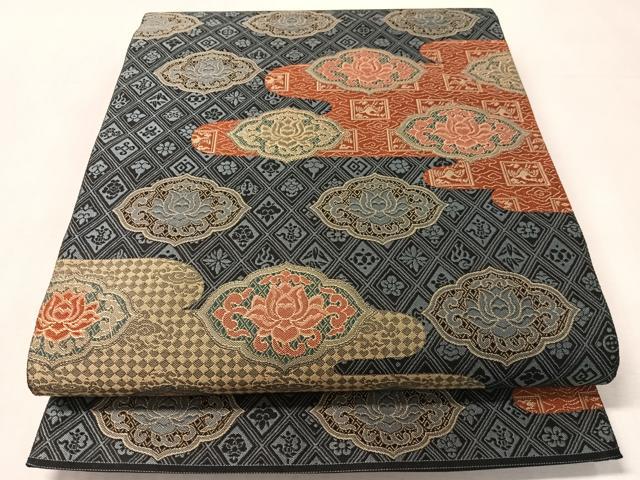 平和屋着物●両面　全通柄袋帯　紹巴　名物裂紋様　金糸　正絹　逸品　CABN3041vp