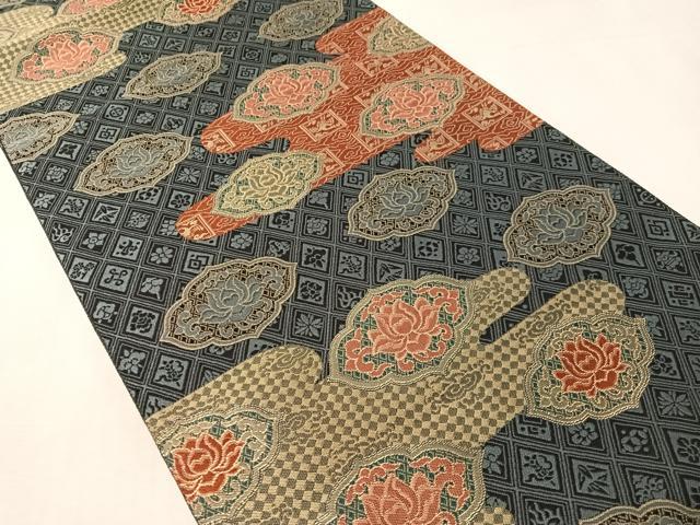 平和屋着物●両面　全通柄袋帯　紹巴　名物裂紋様　金糸　正絹　逸品　CABN3041vp