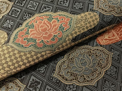平和屋着物●両面　全通柄袋帯　紹巴　名物裂紋様　金糸　正絹　逸品　CABN3041vp