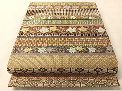 平和屋着物●六通柄袋帯　紹巴　横段吉祥花文　金糸　正絹　逸品　CABN3042vp