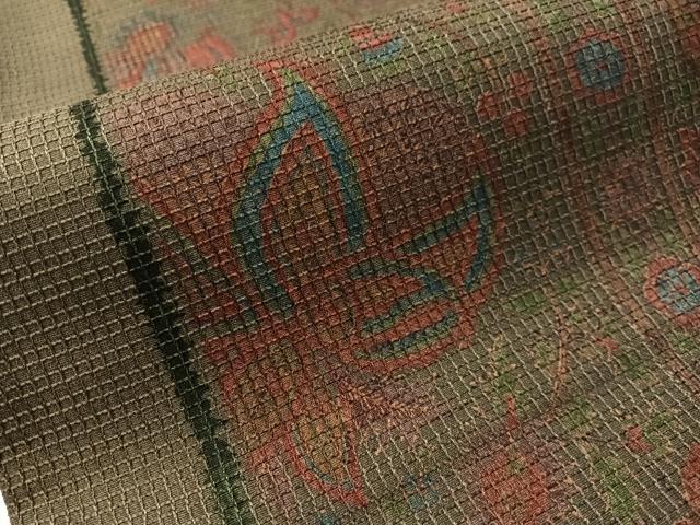 平和屋着物●全通柄袋帯　花唐草間道　金彩　正絹　逸品　未使用　CABN3045vp