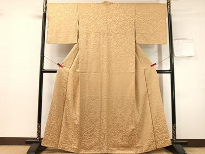平和屋着物●上質な色無地　飛鶴地紋　飴色　正絹　逸品　CABN3053vp