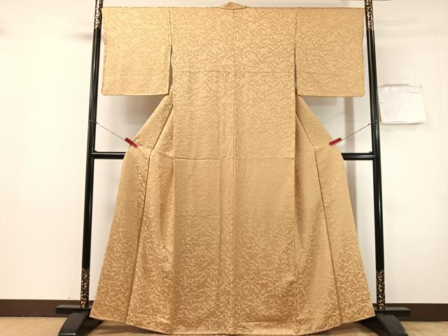 平和屋着物●上質な色無地　飛鶴地紋　飴色　正絹　逸品　CABN3053vp