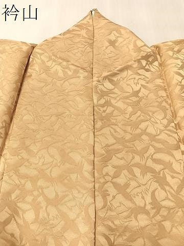 平和屋着物●上質な色無地　飛鶴地紋　飴色　正絹　逸品　CABN3053vp