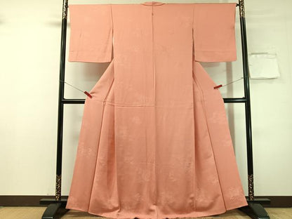 平和屋着物●上質な色無地　貝桶地紋　薄紅色　正絹　逸品　CABN3055vp