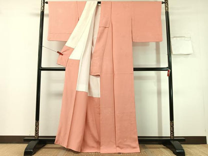 平和屋着物●上質な色無地　貝桶地紋　薄紅色　正絹　逸品　CABN3055vp