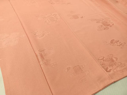 平和屋着物●上質な色無地　貝桶地紋　薄紅色　正絹　逸品　CABN3055vp