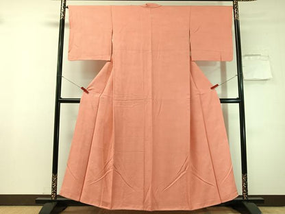 平和屋着物●上質な色無地　菱花地紋　甚三紅色　正絹　逸品　CABN3056vp