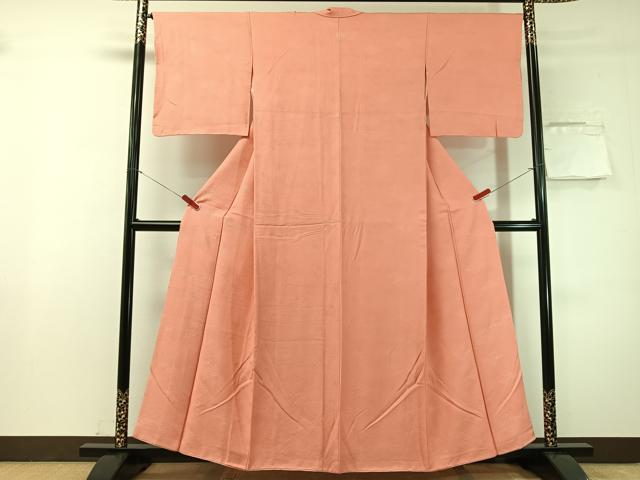 平和屋着物●上質な色無地　菱花地紋　甚三紅色　正絹　逸品　CABN3056vp