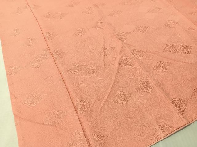 平和屋着物●上質な色無地　菱花地紋　甚三紅色　正絹　逸品　CABN3056vp