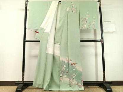 平和屋着物●訪問着　友禅　作家物　鴛鴦花文　暈し染め　正絹　逸品　CABN3064vp