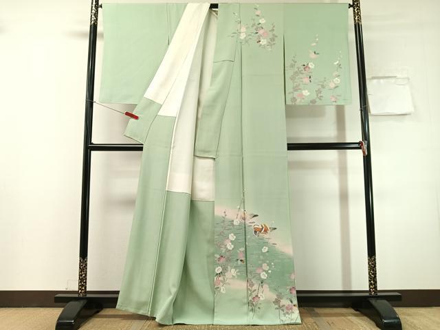 平和屋着物●訪問着　友禅　作家物　鴛鴦花文　暈し染め　正絹　逸品　CABN3064vp