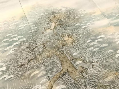 平和屋着物●日本画家　濡れ描き友禅作家　高橋峰陵　訪問着　手描き　松　暈し染め　金彩　さが美扱い　正絹　逸品　CABN3068vp
