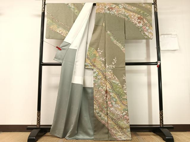 平和屋着物●訪問着　御所車飛鶴花文　金彩　正絹　逸品　CABN3071vp