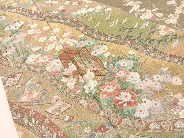 平和屋着物●訪問着　御所車飛鶴花文　金彩　正絹　逸品　CABN3071vp