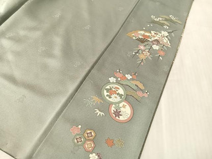 平和屋着物●訪問着　御所車飛鶴花文　金彩　正絹　逸品　CABN3071vp