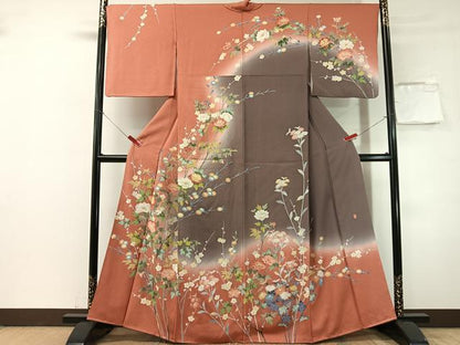 平和屋着物●訪問着　友禅　作家物　草花文　暈し染め　正絹　逸品　CABN3072vp