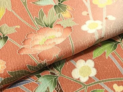 平和屋着物●訪問着　友禅　作家物　草花文　暈し染め　正絹　逸品　CABN3072vp