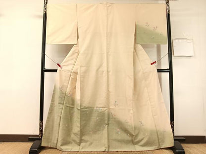 平和屋着物●訪問着　紬地　草花文　鈴乃屋扱い　正絹　逸品　未使用　CABN3074vp
