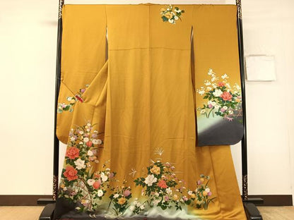 平和屋着物●豪華振袖　籬流水花文　暈し染め　金彩　正絹　逸品　CABN3108vp