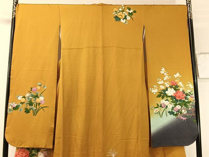 平和屋着物●豪華振袖　籬流水花文　暈し染め　金彩　正絹　逸品　CABN3108vp