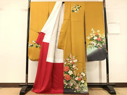 平和屋着物●豪華振袖　籬流水花文　暈し染め　金彩　正絹　逸品　CABN3108vp