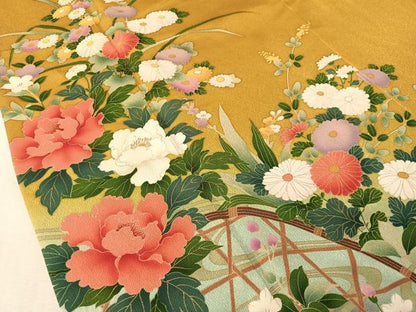 平和屋着物●豪華振袖　籬流水花文　暈し染め　金彩　正絹　逸品　CABN3108vp