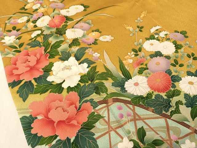 平和屋着物●豪華振袖　籬流水花文　暈し染め　金彩　正絹　逸品　CABN3108vp
