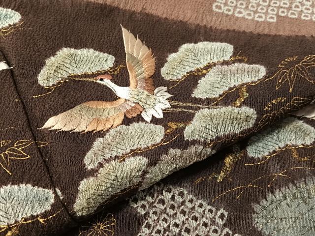 平和屋着物●十日町　名門　滝泰謹製　訪問着　絞り　刺繍　霞飛鶴花松文　金彩　正絹　逸品　CABN3114vp