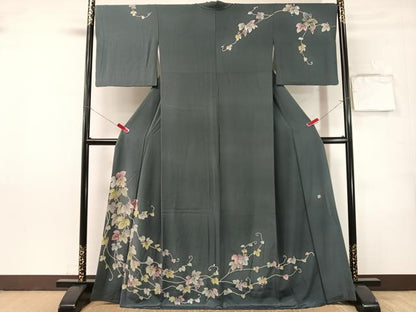 平和屋着物●本加賀友禅作家　友野雅子　訪問着　葡萄蔦の葉文　ロング丈　正絹　逸品　CABN3120vp