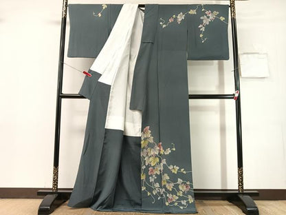 平和屋着物●本加賀友禅作家　友野雅子　訪問着　葡萄蔦の葉文　ロング丈　正絹　逸品　CABN3120vp