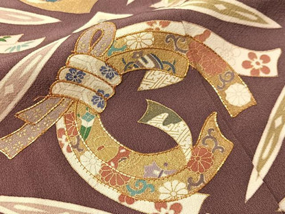 平和屋着物●豪華色留袖　駒刺繍　束ね熨斗花丸文　金彩　正絹　逸品　CABN3126vp