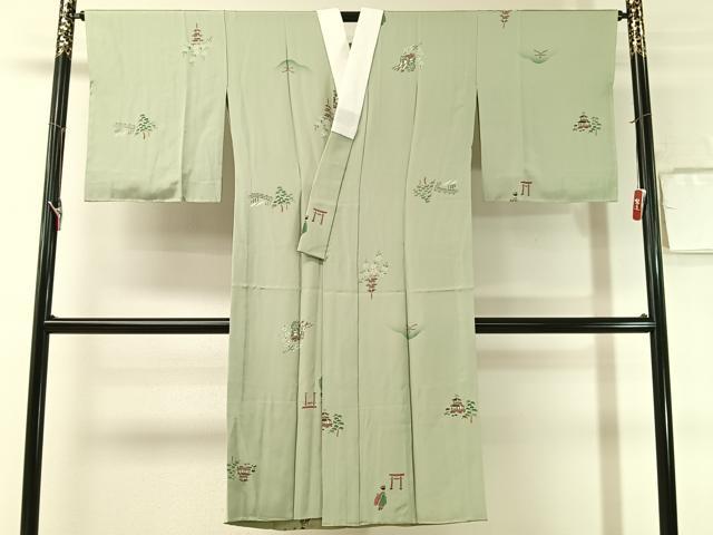 平和屋着物●長襦袢　無双仕立て　京風景文　正絹　逸品　未使用　CABN3130vp
