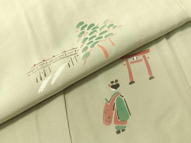 平和屋着物●長襦袢　無双仕立て　京風景文　正絹　逸品　未使用　CABN3130vp