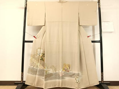 平和屋着物●豪華色留袖　駒刺繍　色紙風景花松文　暈し染め　金彩　正絹　逸品　CABN3145vp
