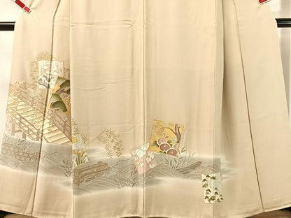 平和屋着物●豪華色留袖　駒刺繍　色紙風景花松文　暈し染め　金彩　正絹　逸品　CABN3145vp