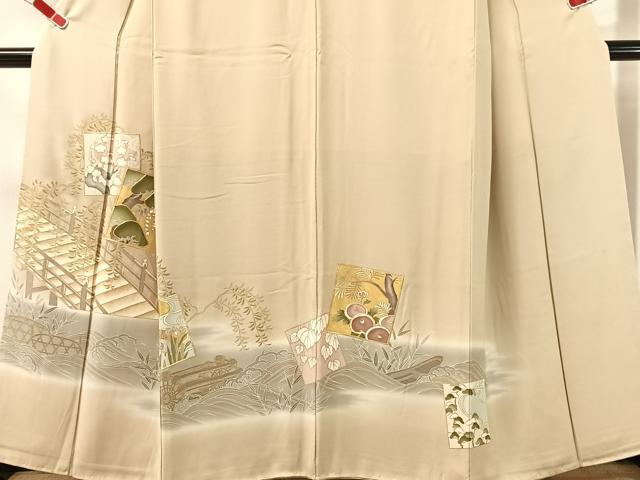 平和屋着物●豪華色留袖　駒刺繍　色紙風景花松文　暈し染め　金彩　正絹　逸品　CABN3145vp