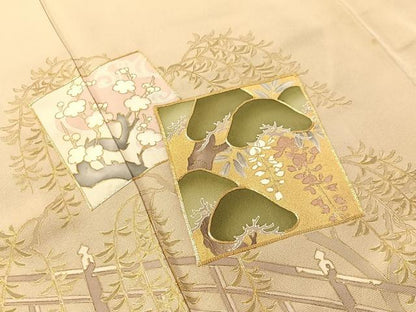 平和屋着物●豪華色留袖　駒刺繍　色紙風景花松文　暈し染め　金彩　正絹　逸品　CABN3145vp