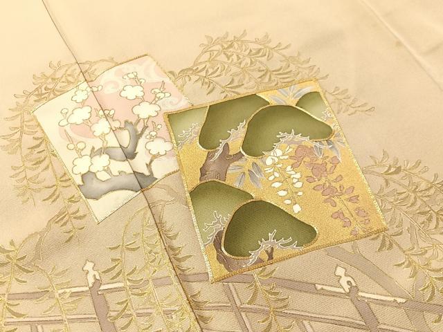 平和屋着物●豪華色留袖　駒刺繍　色紙風景花松文　暈し染め　金彩　正絹　逸品　CABN3145vp
