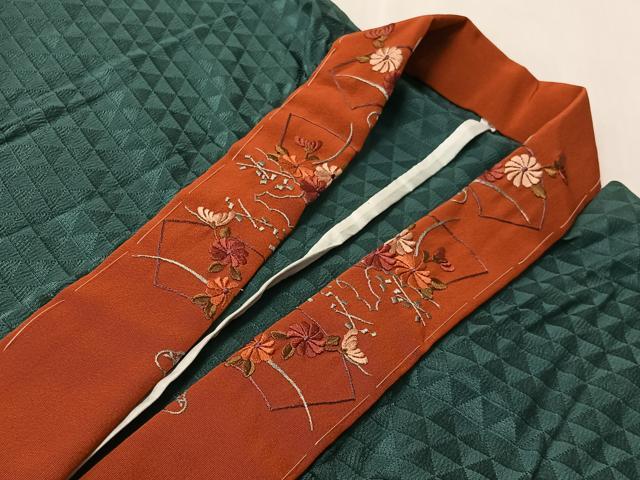 平和屋着物●長襦袢　無双仕立て　鱗地紋b　高麗納戸色　半衿刺繍　正絹　逸品　CABN3162vp