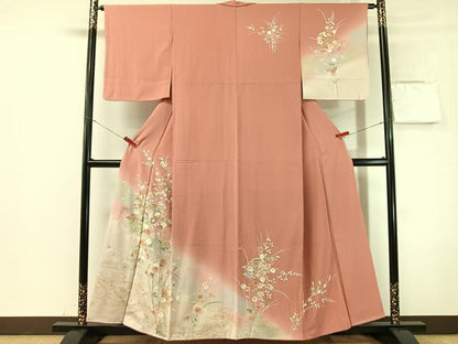 平和屋着物●訪問着　雪輪御所車花文　暈し染め　金彩　正絹　逸品　CABN3168vp