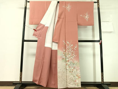 平和屋着物●訪問着　雪輪御所車花文　暈し染め　金彩　正絹　逸品　CABN3168vp