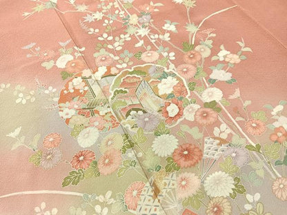 平和屋着物●訪問着　雪輪御所車花文　暈し染め　金彩　正絹　逸品　CABN3168vp
