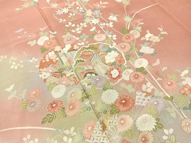 平和屋着物●訪問着　雪輪御所車花文　暈し染め　金彩　正絹　逸品　CABN3168vp