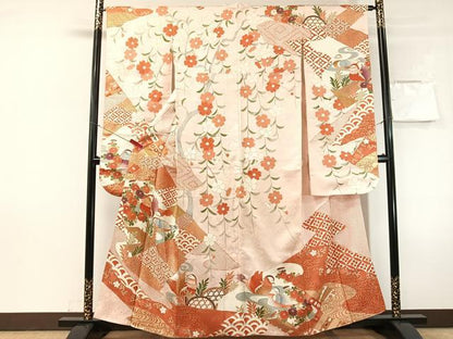 平和屋着物●豪華振袖　駒刺繍　鴛鴦枝垂れ花文　金彩　正絹　逸品　CABN3169vp